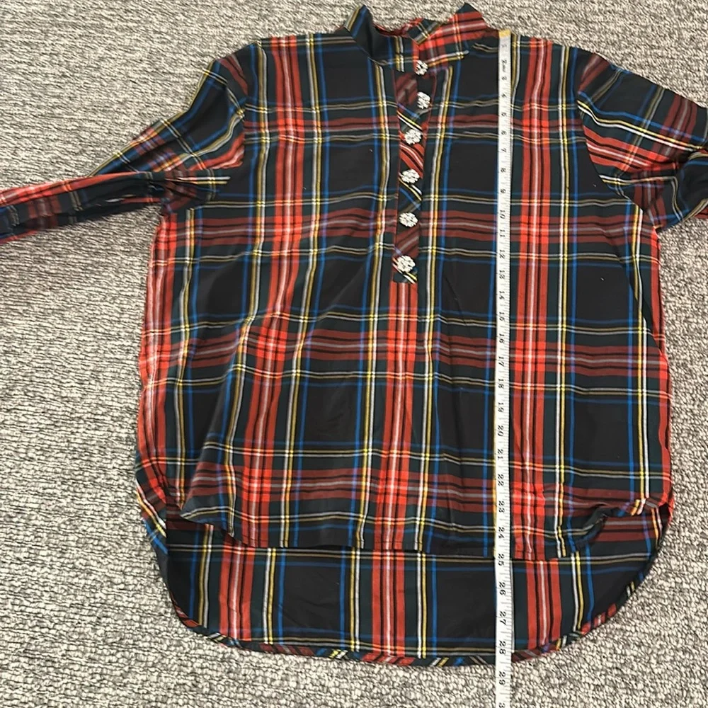J. Crew Black Red Plaid Button Pullover Top